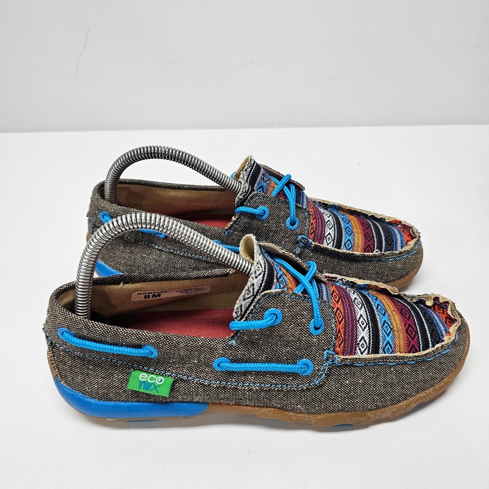 Twisted X Dusty Serape Blanket Canvas Boat Shoe Driving Mocs Shoes Womens Size 8